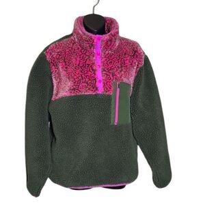 Sundae school women’s medium pullover quarter zip fleece leopard wild dopamine